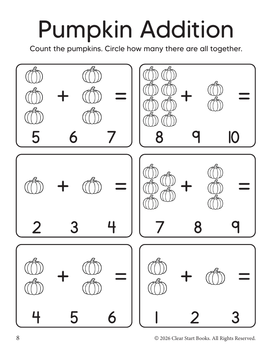 Pumpkin Addition worksheet sample
