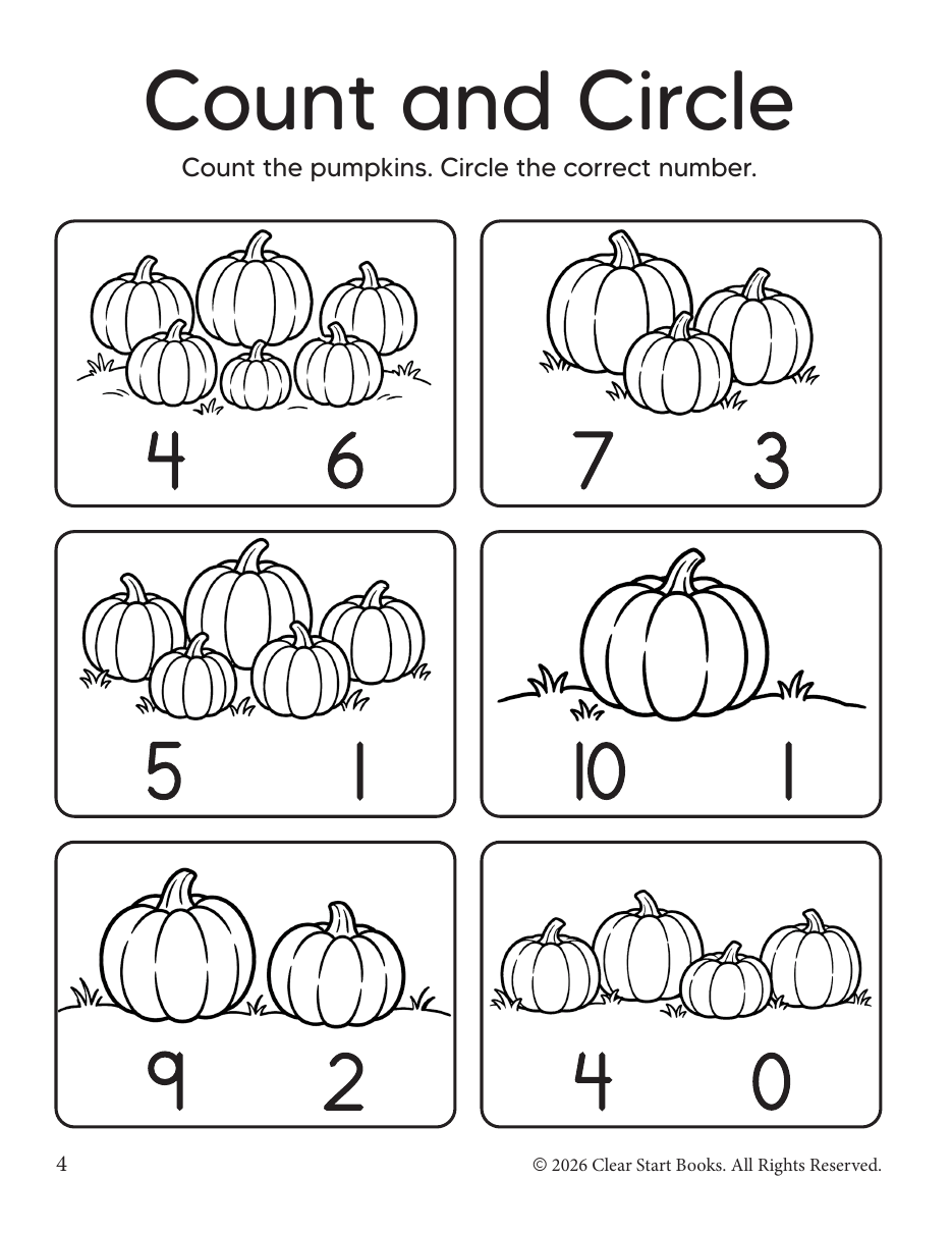 Count and Circle pumpkin worksheet sample