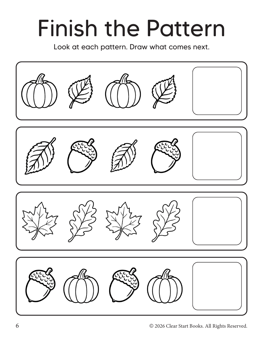 Finish the Pattern pumpkin worksheet sample