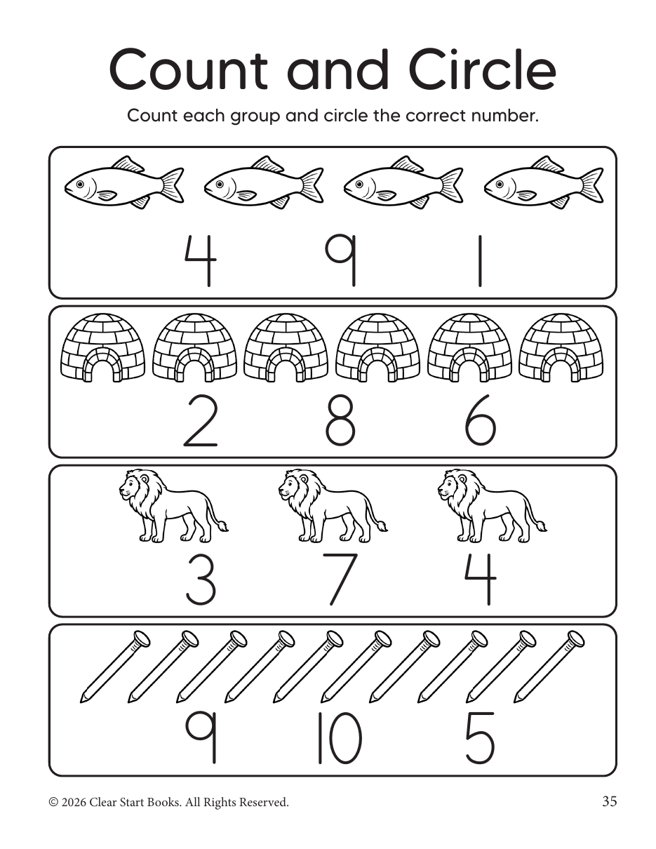 Count and Circle math worksheet sample