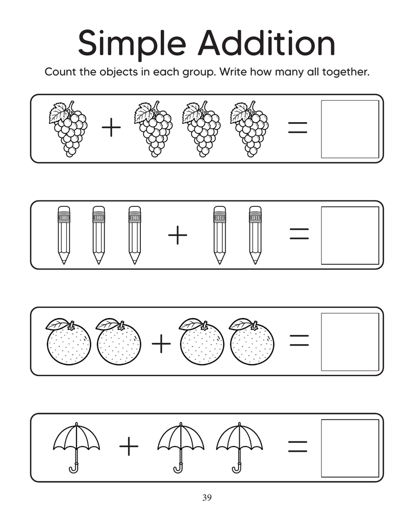 Simple Addition preschool math worksheet